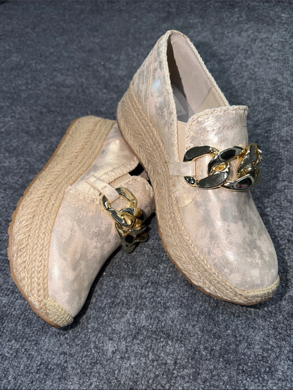 Dolce Vita Neutral Blush Espadrille Loafers with Gold Chain Accent